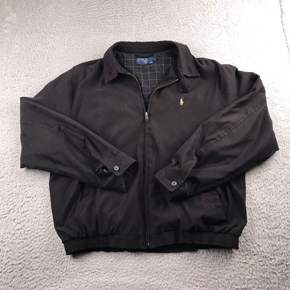 Polo Ralph Lauren Harrington Jacket Men L Black Full Zip Embroidered Pony Logo
